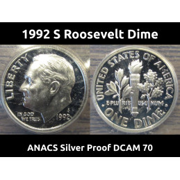 1992 S Roosevelt Dime - Silver Proof - ANACS graded DCAM 70 - vintage American dime