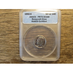 1992 S Roosevelt Dime - Silver Proof - ANACS graded DCAM 70 - vintage American dime