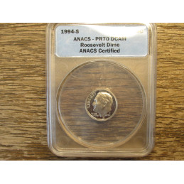 1994 S Roosevelt Dime - Silver Proof - ACACS graded DCAM 70 - vintage American dime