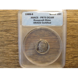 1999 S Roosevelt Dime - Silver Proof - ANACS graded DCAM 70 - vintage American dime