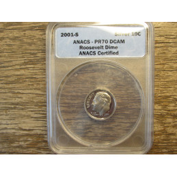 2001 S Roosevelt Dime - Silver Proof - ANACS graded DCAM 70 - vintage American dime