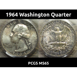 1964 Washington Quarter - toned uncirculated PCGS MS 65 graded vintage coin