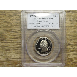 1999 S New Jersey Quarter - PCGS graded Proof 69 DCAM - vintage first year American state quarter