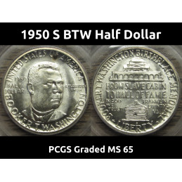 1950 S Booker T Washington Commemorative Half Dollar - PCGS graded MS 65 - vintage silver half