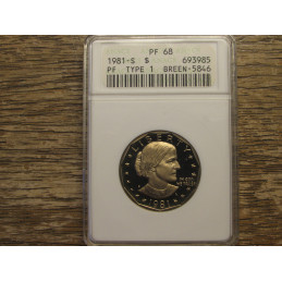 1981 S Susan B Anthony Dollar - Type 1 - ANACS Graded Proof 68 - vintage coin