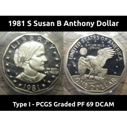 1981 S Susan B Anthony Dollar - Type 1 - PCGS PF 69 DCAM - attractive vintage coin