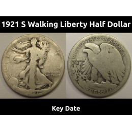 1921 S Walking Liberty Half Dollar - key date American silver half dollar