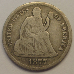 1877 S Seated Liberty Dime - antique San Francisco mintmark silver coin