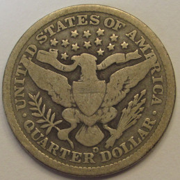 1896 O Barber Quarter - better date New Orleans mint silver quarter