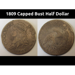 1809 Capped Bust Half Dollar - early American antique silver half dollar coin