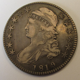 1819 Capped Bust Half Dollar - Small 9 over 8 - Early American antique fifty cent coin