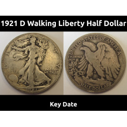 1921 D Walking Liberty Half Dollar - key date low mintage American coin