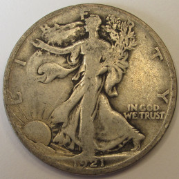 1921 D Walking Liberty Half Dollar - key date low mintage American coin