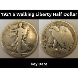 1921 S Walking Liberty Half Dollar - key date low mintage San Francisco mintmark coin