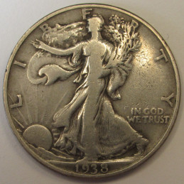 1938 D Walking Liberty Half Dollar - key date low mintage American silver half