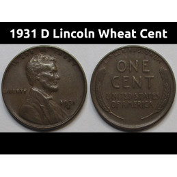 1931 D Lincoln Wheat Cent - higher grade Denver mintmark American wheat penny