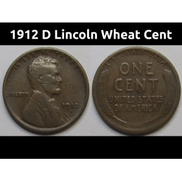 1912 D Lincoln Wheat Cent - nice condition Denver mintmark American wheat penny