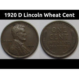 1920 D Lincoln Wheat Cent - nice condition Denver mintmark American wheat penny