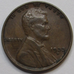 1933 D Lincoln Wheat Cent - Great Depression era Denver mintmark American wheat penny