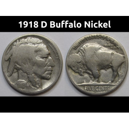 1918 D Buffalo Nickel - antique Denver mintmark American bison coin