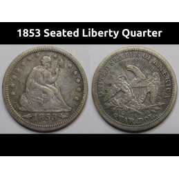 1853 Seated Liberty Quarter - Arrows and Rays - historic antique American coin