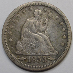 1853 Seated Liberty Quarter - Arrows and Rays - historic antique American coin