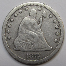 1877 CC Seated Liberty Quarter - historic Carson City mintmark antique American quarter