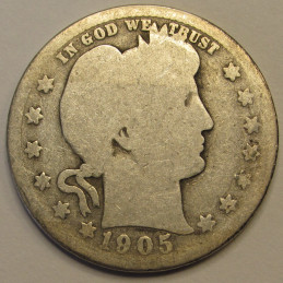 1905 Barber Quarter - better date turn of the century American silver coin