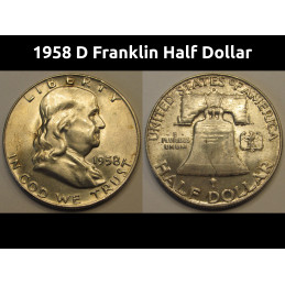 1958 D Franklin Half Dollar - vintage uncirculated American silver half dollar