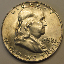 1958 D Franklin Half Dollar - vintage uncirculated American silver half dollar