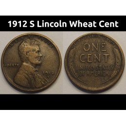 1912 S Lincoln Wheat Cent - antique San Francisco mintmark American wheat penny