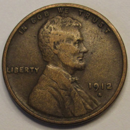 1912 S Lincoln Wheat Cent - antique San Francisco mintmark American wheat penny