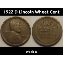 1922 D Lincoln Wheat Cent - Weak D - better variety American wheat penny