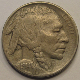 1914 D Buffalo Nickel - higher grade antique Denver mintmark Indian head nickel