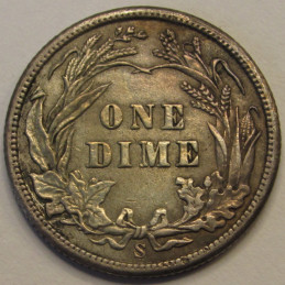 1908 S Barber Dime - higher grade antique American silver dime