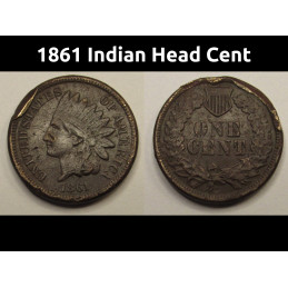 1861 Indian Head Cent - historic Civil War era American cupronickel cent