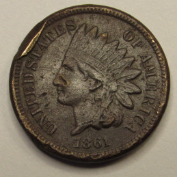 1861 Indian Head Cent - historic Civil War era American cupronickel cent