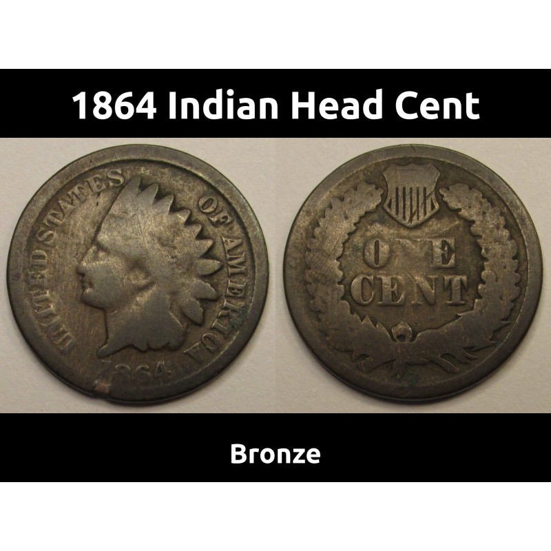 1864 Indian Head Cent - Bronze - Civil War issue American small penny