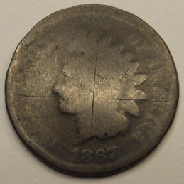 1867 Indian Head Cent - antique scarce date American penny