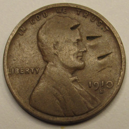 1910 S Lincoln Wheat Cent - second year of issue San Francisco mintmark American penny