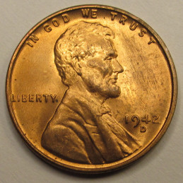 1942 D Lincoln Wheat Cent - uncirculated WW2 era American wheat penny