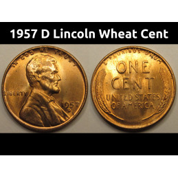 1957 D Lincoln Wheat Cent - uncirculated vintage Denver mintmark American wheat penny