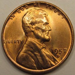 1957 D Lincoln Wheat Cent - uncirculated vintage Denver mintmark American wheat penny