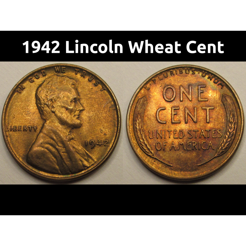 1942 Lincoln Wheat Cent - uncirculated WW2 era American wheat penny