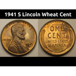 1941 S Lincoln Wheat Cent - vintage San Francisco mintmark American wheat penny