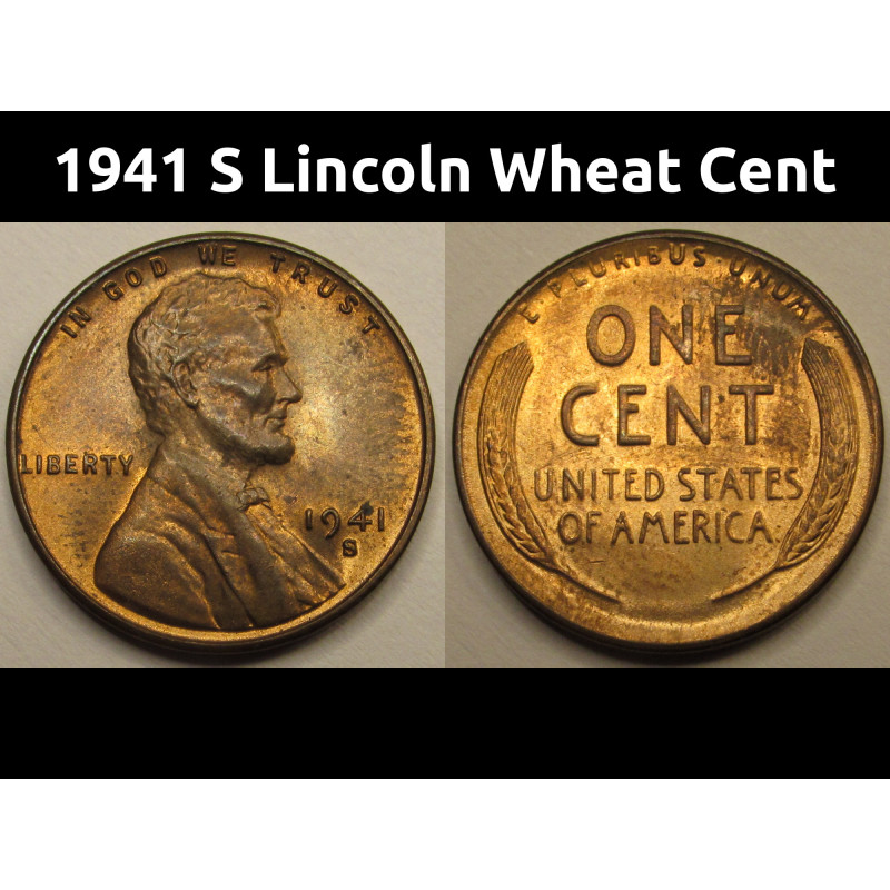 1941 S Lincoln Wheat Cent - vintage San Francisco mintmark American wheat penny