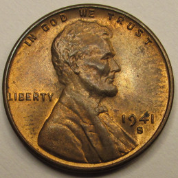 1941 S Lincoln Wheat Cent - vintage San Francisco mintmark American wheat penny