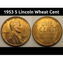 1953 S Lincoln Wheat Cent - vintage San Francisco mintmark American penny