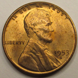 1953 S Lincoln Wheat Cent - vintage San Francisco mintmark American penny