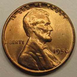 1956 Lincoln Wheat Cent - vintage uncirculated American wheat penny